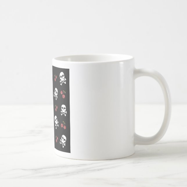RAB Rockabilly Skulls and Cherries on Black Coffee Mug (Right)