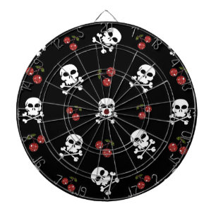 RAB Rockabilly Skulls and Cherries on Black Dartboard