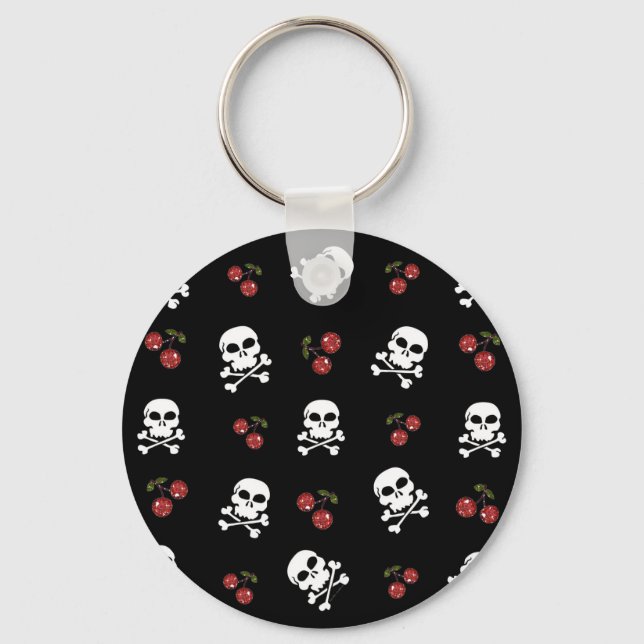 RAB Rockabilly Skulls and Cherries on Black Key Ring (Front)