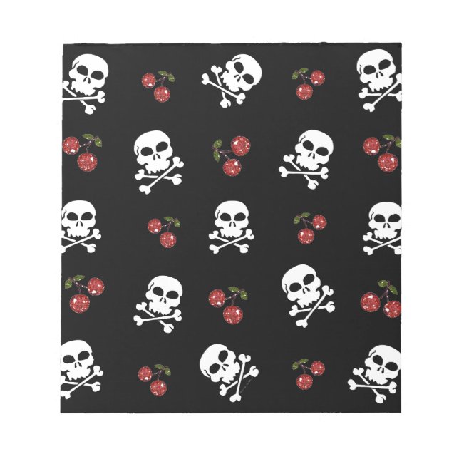 RAB Rockabilly Skulls and Cherries on Black Notepad (Front)