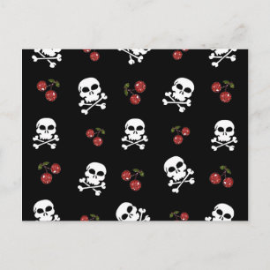 RAB Rockabilly Skulls and Cherries on Black Postcard