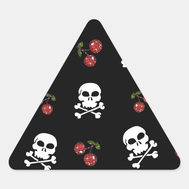 RAB Rockabilly Skulls and Cherries on Black Triangle Sticker (Front)