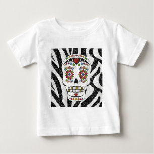RAB Rockabilly Sugar Skull on Zebra Print Baby T-Shirt