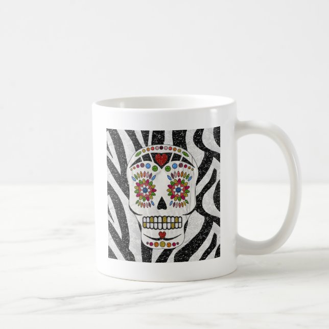 RAB Rockabilly Sugar Skull on Zebra Print Coffee Mug (Right)