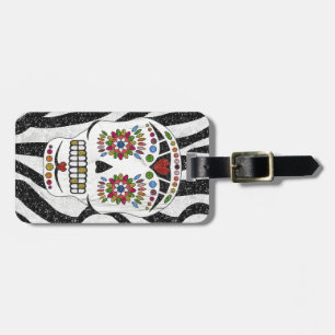 RAB Rockabilly Sugar Skull on Zebra Print Luggage Tag