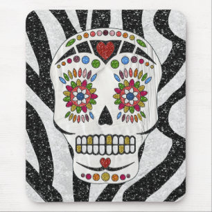 RAB Rockabilly Sugar Skull on Zebra Print Mouse Mat