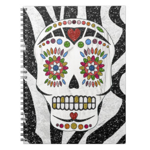 RAB Rockabilly Sugar Skull on Zebra Print Notebook