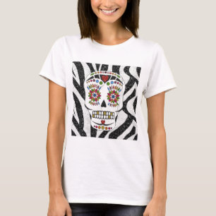 RAB Rockabilly Sugar Skull on Zebra Print T-Shirt