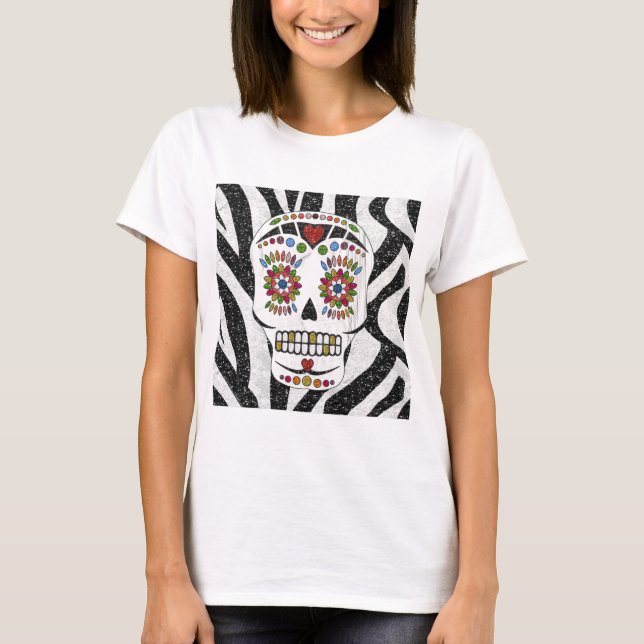 RAB Rockabilly Sugar Skull on Zebra Print T-Shirt (Front)
