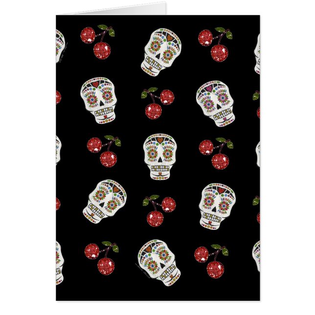 RAB Rockabilly Sugar Skulls Cherries On Black (Front)