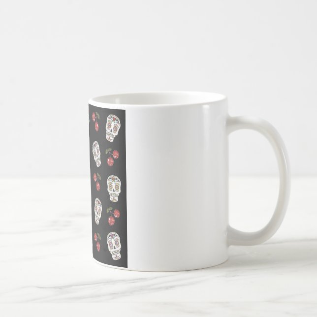 RAB Rockabilly Sugar Skulls Cherries On Black Coffee Mug (Right)