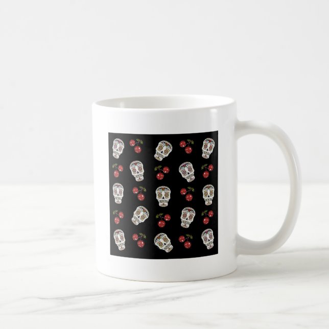 RAB Rockabilly Sugar Skulls Cherries On Black Coffee Mug (Right)