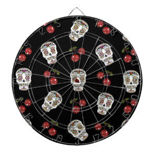 RAB Rockabilly Sugar Skulls Cherries On Black Dartboard