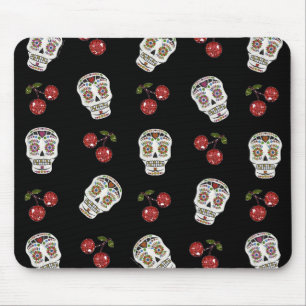 RAB Rockabilly Sugar Skulls Cherries On Black Mouse Mat