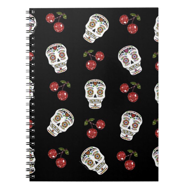 RAB Rockabilly Sugar Skulls Cherries On Black Notebook (Front)