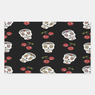 RAB Rockabilly Sugar Skulls Cherries On Black Rectangular Sticker