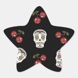 RAB Rockabilly Sugar Skulls Cherries On Black Star Sticker