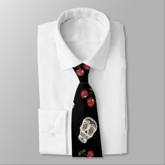 RAB Rockabilly Sugar Skulls Cherries On Black Tie