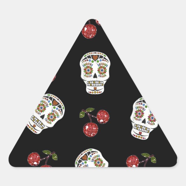 RAB Rockabilly Sugar Skulls Cherries On Black Triangle Sticker (Front)