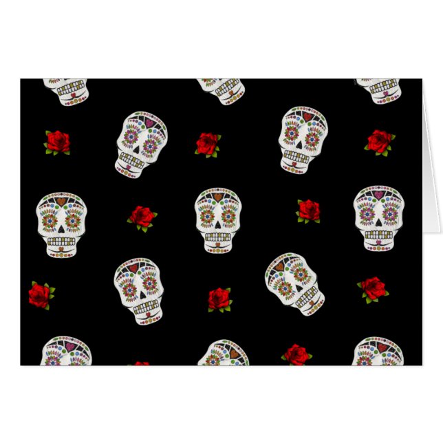 RAB Rockabilly Sugar Skulls Roses On Black (Front Horizontal)