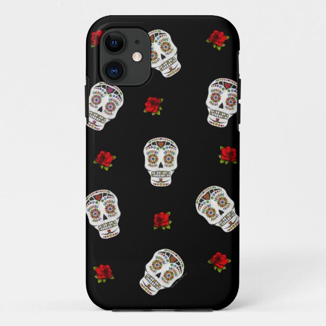 RAB Rockabilly Sugar Skulls Roses On Black Case-Mate iPhone Case (Back)