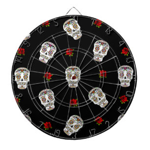 RAB Rockabilly Sugar Skulls Roses On Black Dartboard