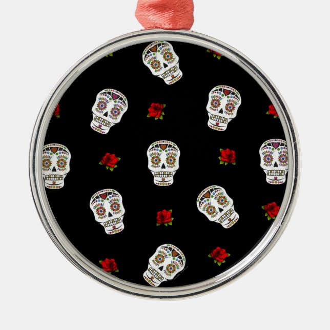 RAB Rockabilly Sugar Skulls Roses On Black Metal Tree Decoration (Front)