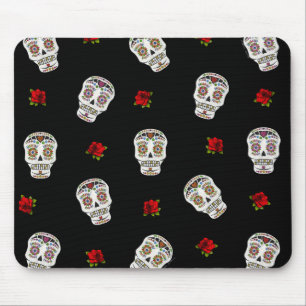 RAB Rockabilly Sugar Skulls Roses On Black Mouse Mat
