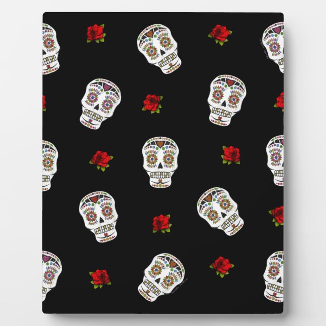 RAB Rockabilly Sugar Skulls Roses On Black Plaque (Front)