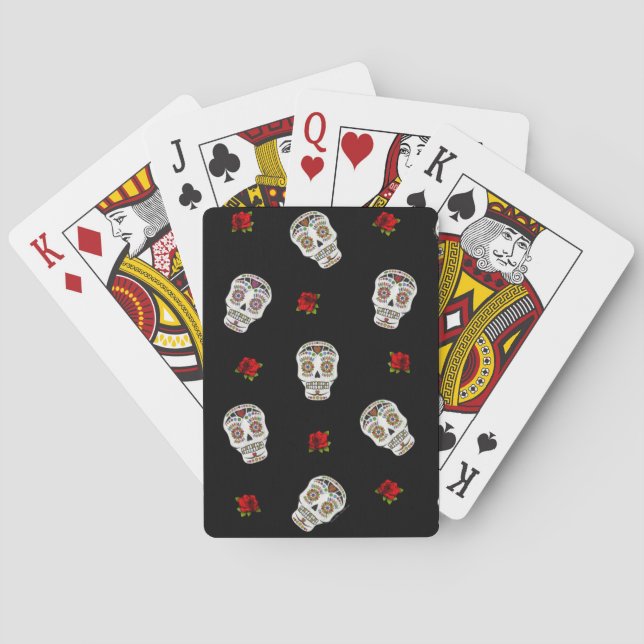 RAB Rockabilly Sugar Skulls Roses On Black Playing Cards (Back)