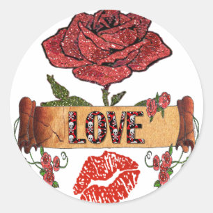 RAB Rockabilly Valentine Roses, Love & Lipstick Classic Round Sticker