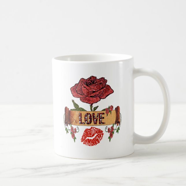 RAB Rockabilly Valentine Roses, Love & Lipstick Coffee Mug (Right)