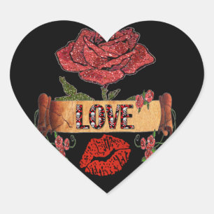 RAB Rockabilly Valentine Roses, Love & Lipstick Heart Sticker