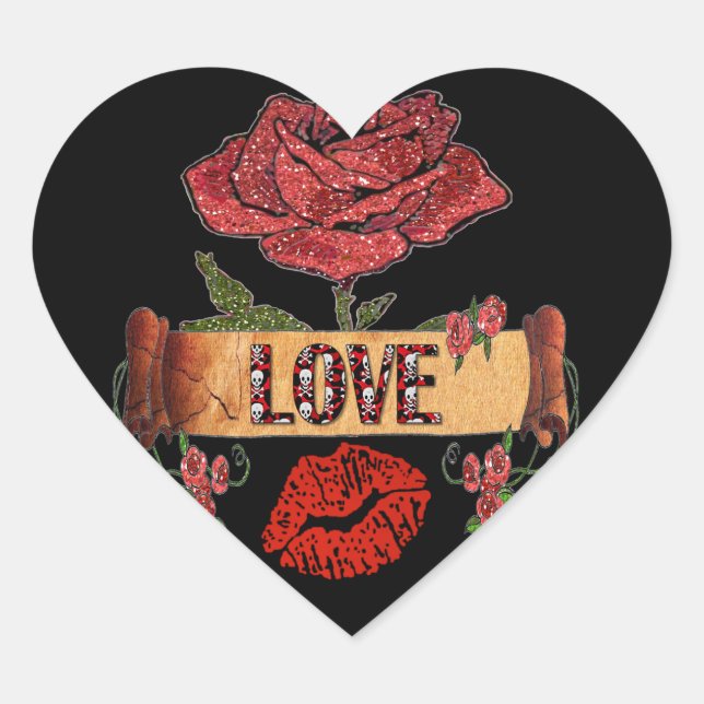 RAB Rockabilly Valentine Roses, Love & Lipstick Heart Sticker (Front)