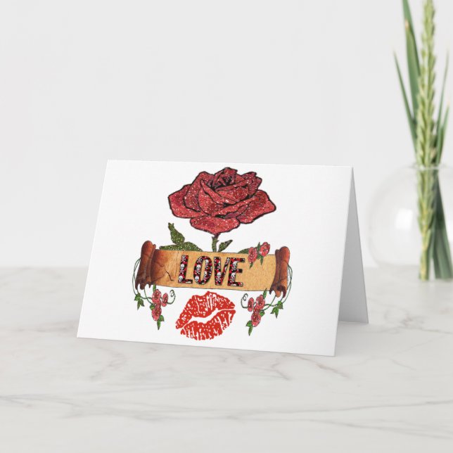 RAB Rockabilly Valentine Roses, Love & Lipstick Holiday Card (Front)