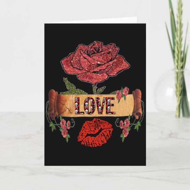 RAB Rockabilly Valentine Roses, Love & Lipstick Holiday Card (Front)