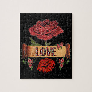 RAB Rockabilly Valentine Roses, Love & Lipstick Jigsaw Puzzle