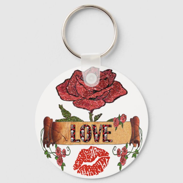 RAB Rockabilly Valentine Roses, Love & Lipstick Key Ring (Front)