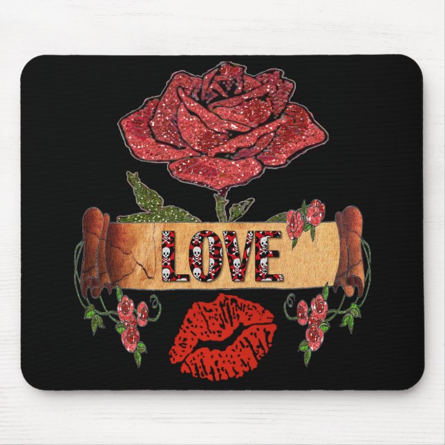 RAB Rockabilly Valentine Roses, Love & Lipstick Mouse Mat (Front)