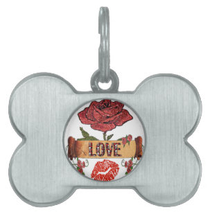 RAB Rockabilly Valentine Roses, Love & Lipstick Pet Name Tag