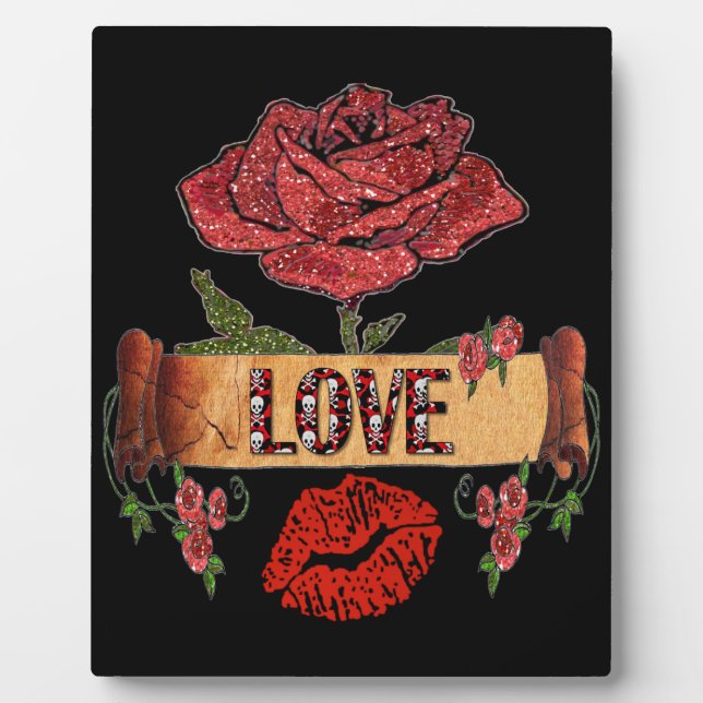 RAB Rockabilly Valentine Roses, Love & Lipstick Plaque (Front)