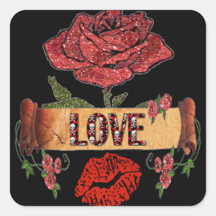 RAB Rockabilly Valentine Roses, Love & Lipstick Square Sticker