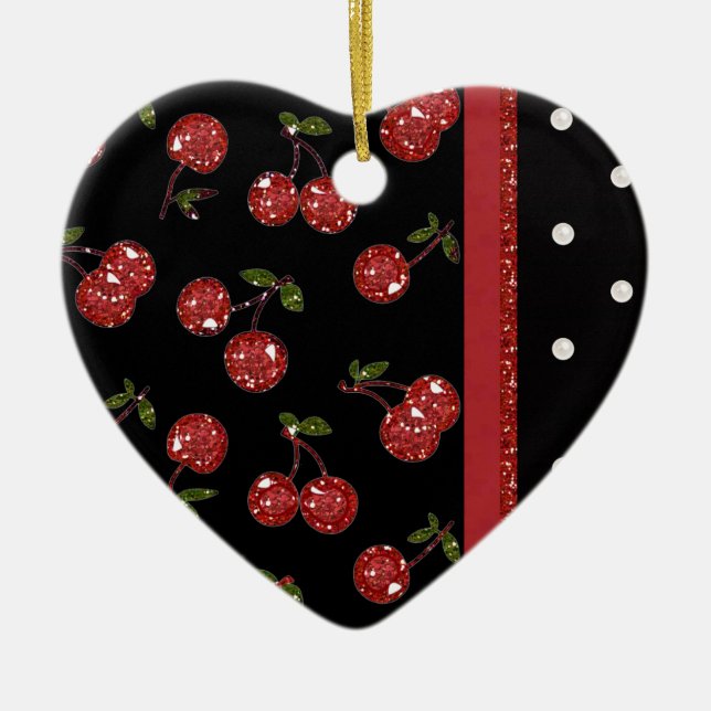 RAB Rockabilly Very Cherry Cherries Black Ceramic Tree Decoration (Front)