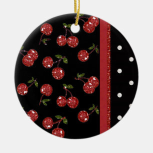 RAB Rockabilly Very Cherry Cherries Black Ceramic Tree Decoration