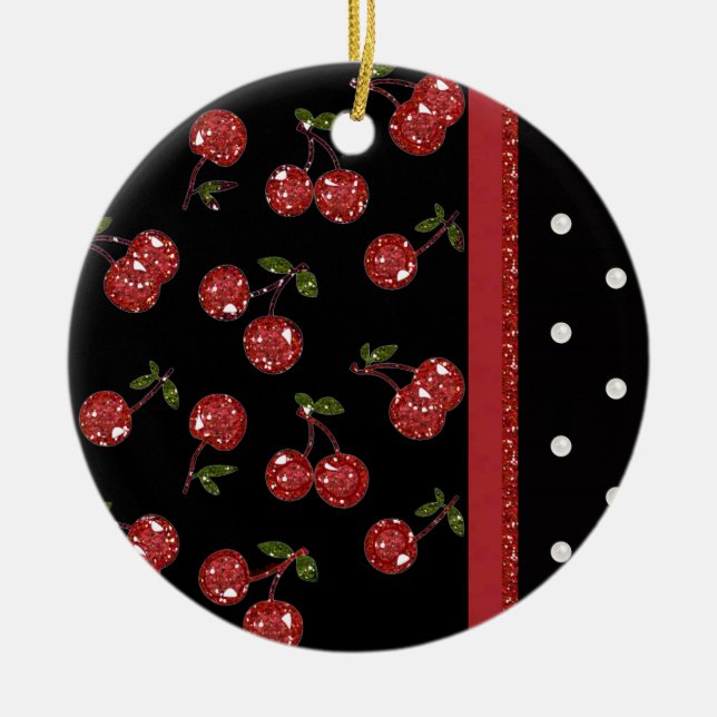 RAB Rockabilly Very Cherry Cherries Black Ceramic Tree Decoration (Front)