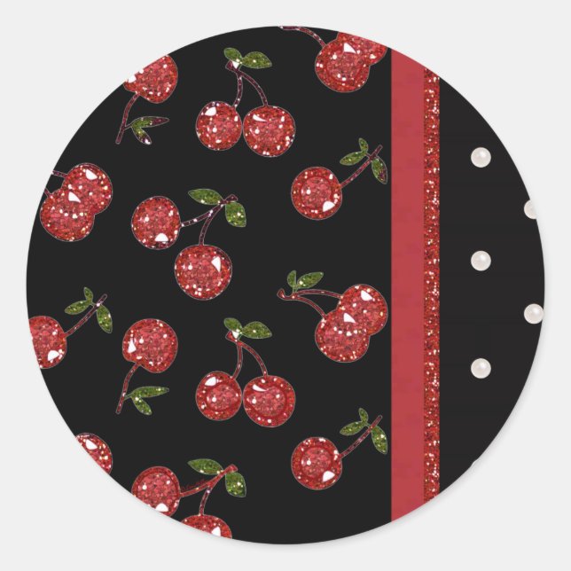 RAB Rockabilly Very Cherry Cherries Black Classic Round Sticker (Front)