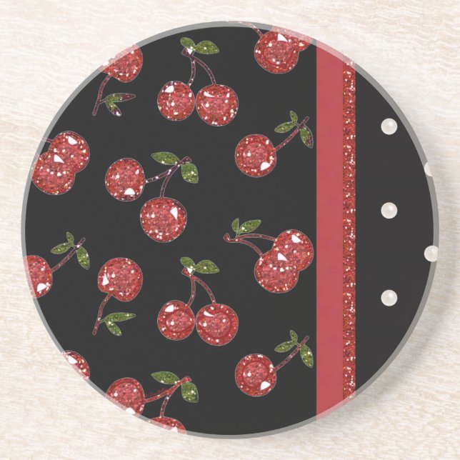 RAB Rockabilly Very Cherry Cherries Black Coaster (Front)