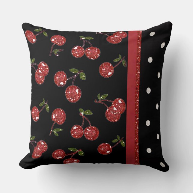RAB Rockabilly Very Cherry Cherries Black Cushion (Front)