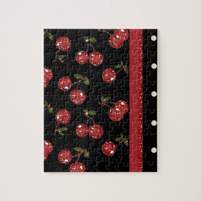 RAB Rockabilly Very Cherry Cherries Black Jigsaw Puzzle (Vertical)