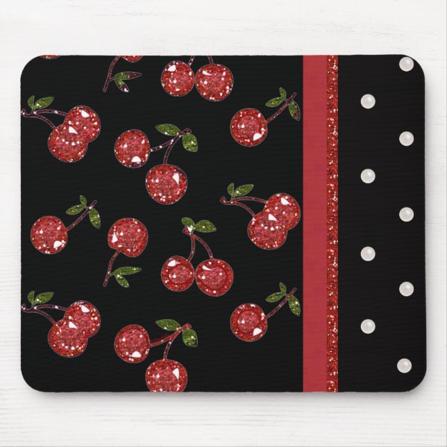 RAB Rockabilly Very Cherry Cherries Black Mouse Mat (Front)